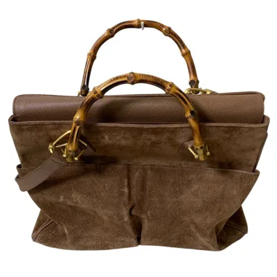 Pre-owned Gucci Bamboo Brown Suede Handbag Shoulder Bag ()