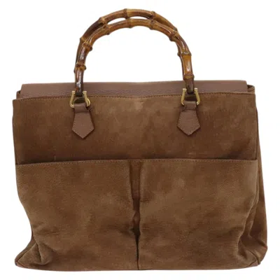 Pre-owned Gucci Bamboo Brown Suede Tote Bag ()