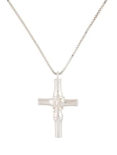 Pre-owned Gucci Bamboo Cross Pendant Necklace, 22" In Multicolor