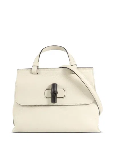 Pre-owned Gucci Bamboo Daily Leather Tote Bag In White
