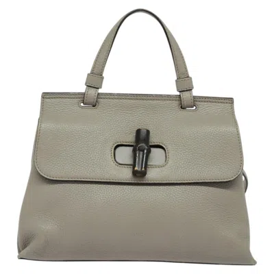 Pre-owned Gucci Bamboo Daily Top Handle Bag Leather Gray Leather Bag ()