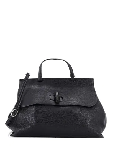 Pre-owned Gucci Bamboo Daily Top Handle Bag Leather Large Satchel In Black