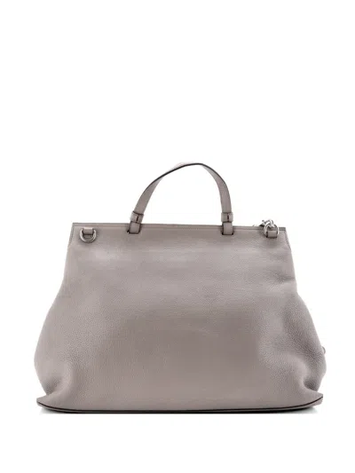 Pre-owned Gucci Bamboo Daily Top Handle Bag Leather Large Satchel In Gray