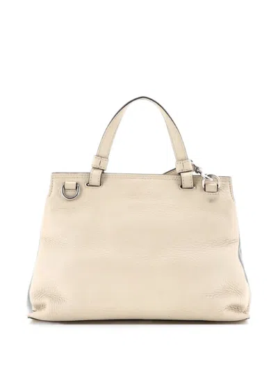 Pre-owned Gucci Bamboo Daily Top Handle Bag Leather Small Satchel In Neutrals