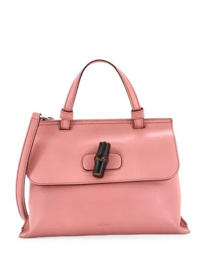 Pre-owned Gucci Bamboo Daily Top Handle Bag Leather Small Satchel In Pink
