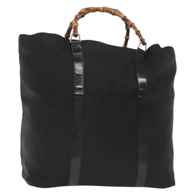 Pre-owned Gucci Bamboo Daily Tote Leather Black Nylon Tote Bag Bag ()