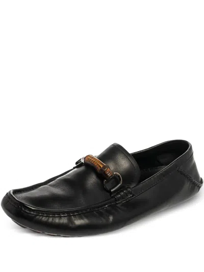 Pre-owned Gucci Bamboo-detail Leather Loafers In Black