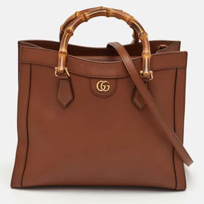 Pre-owned Gucci Bamboo Diana Medium Brown Leather Tote