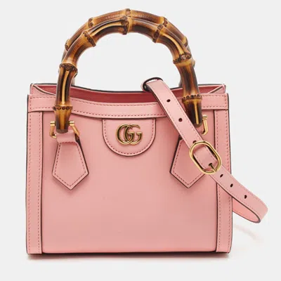 Pre-owned Gucci Bamboo Diana Mini Pink Leather Shopper Tote
