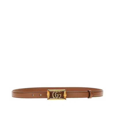 Gucci Bamboo Double G Buckle Belt In Brown