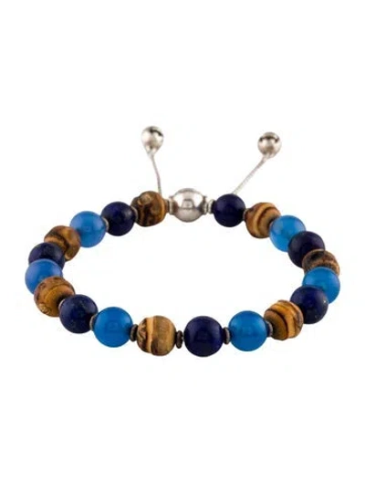Pre-owned Gucci Bamboo, Dyed Chalcedony & Lapis Lazuli Bead Bracelet, 10" In Multicolor