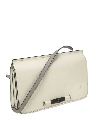 Pre-owned Gucci Bamboo Flap Shoulder Bag In White