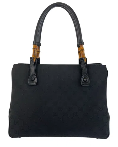 Gucci Bamboo Gg Canvas Leather Tote Bag (authentic Pre-loved) In Black