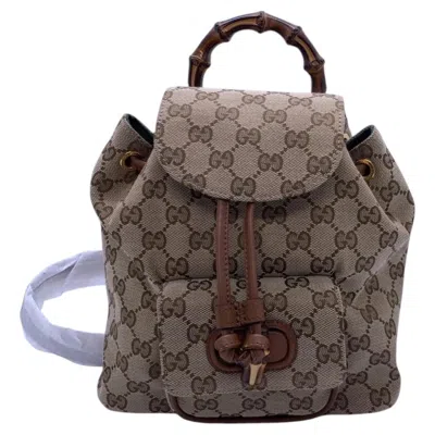 Pre-owned Gucci Bamboo Gg Canvas Mini Backpack Brown Leather Vintage