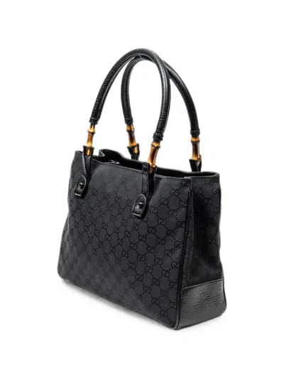 Pre-owned Gucci Bamboo Gg Canvas Tote Bag In Black