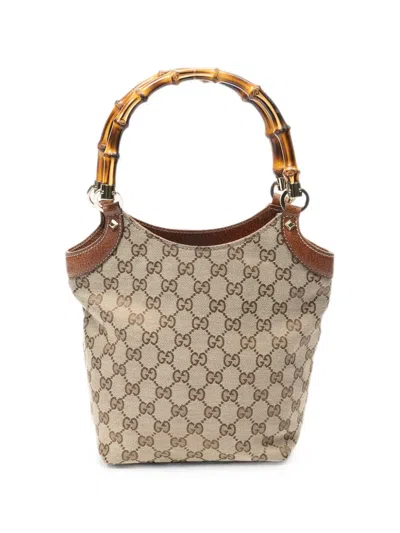 Pre-owned Gucci Bamboo Gg Canvas Tote Bag In Neutrals