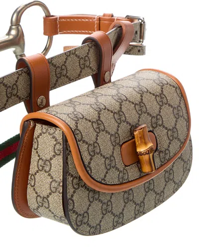 Gucci Bamboo Gg Supreme Canvas & Leather Belt Bag In Beige