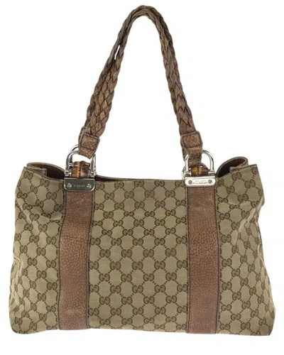 Gucci Bamboo Gg Tote Bag (authentic Pre-loved) In Brown