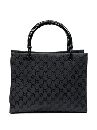 Pre-owned Gucci Bamboo Gg Tote Bag In Black