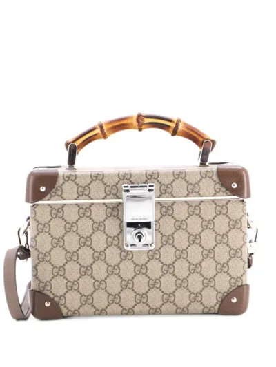 Pre-owned Gucci Bamboo Globe-trotter Vanity Case Gg Coated Canvas Satchel In Brown