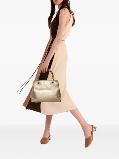 Pre-owned Gucci Bamboo-handle Leather Tote Bag In Yellow
