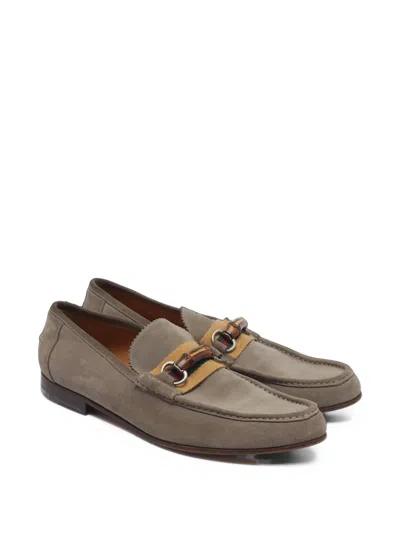 Pre-owned Gucci Bamboo Horsebit Loafers In Grey