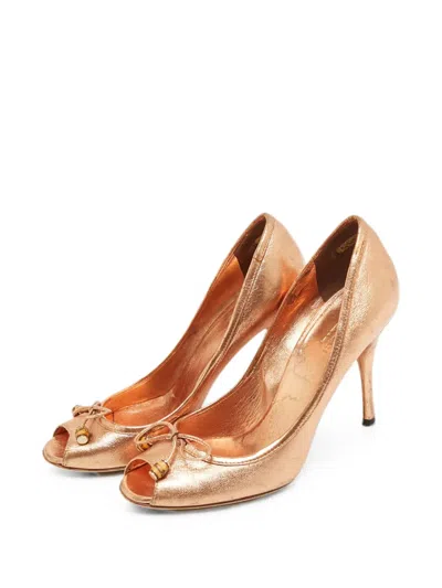 Pre-owned Gucci Bamboo Horsebit Peep-toe Pumps In Pink