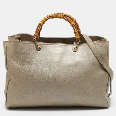 Pre-owned Gucci Bamboo Large Gold Leather Shopper Tote