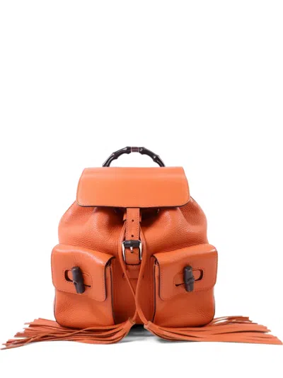 Pre-owned Gucci Bamboo Leather Backpack In Orange