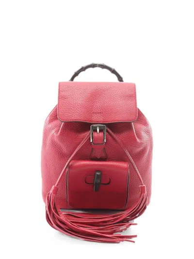 Pre-owned Gucci Bamboo Leather Backpack In Red