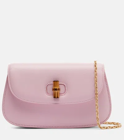 Gucci Bamboo Leather Clutch In Pink