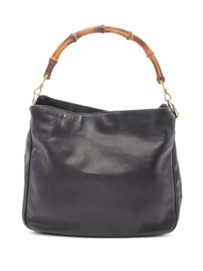 Pre-owned Gucci Bamboo Leather Handbag In Black