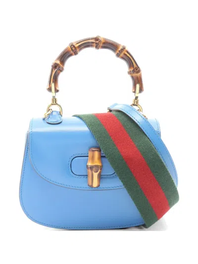 Pre-owned Gucci Bamboo Leather Handbag In Blue