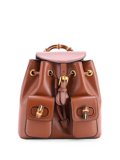 Pre-owned Gucci Bamboo Leather Small Backpack In Brown