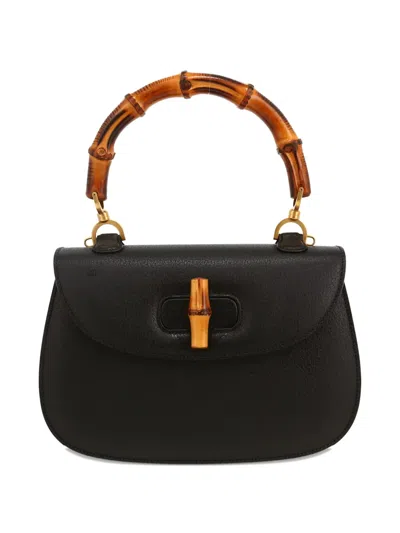 Pre-owned Gucci Bamboo Leather Tote Bag In Black