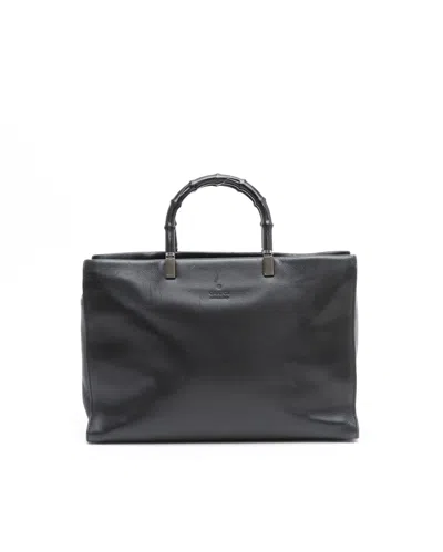 Gucci Bamboo Leather Tote Bag In Purple