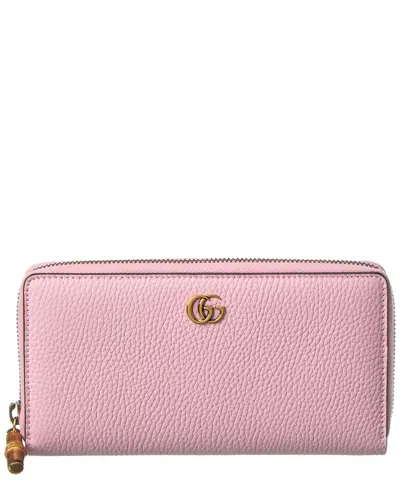 Gucci Bamboo Leather Zip Around Wallet In Pink