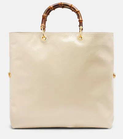 Gucci Bamboo Medium Leather Shopper In White