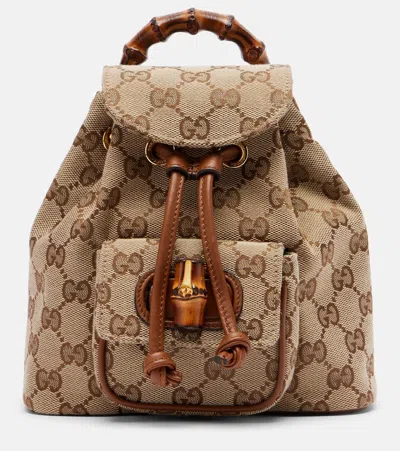 Gucci Bamboo Medium Leather-trimmed Canvas Backpack