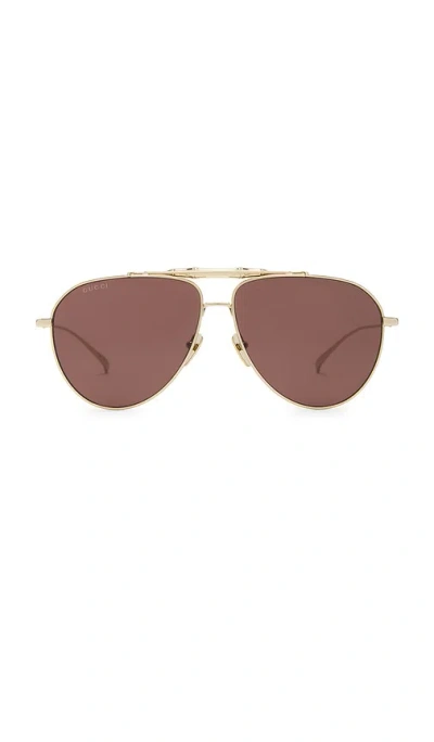 Gucci Bamboo Metal Pilot Sunglasses In Brown