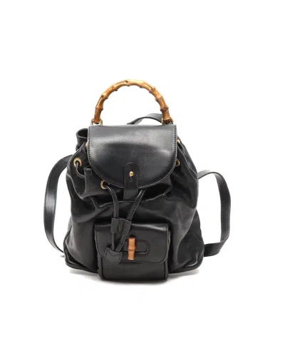 Pre-owned Gucci Bamboo Mini Backpack In Black