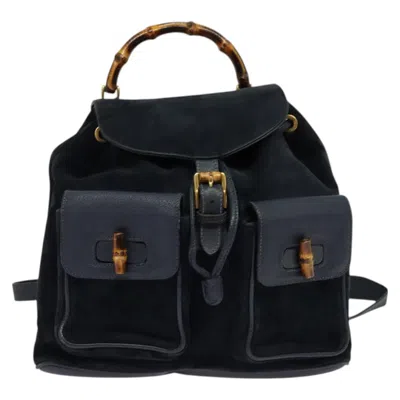 Pre-owned Gucci Bamboo Navy Suede Backpack Bag ()