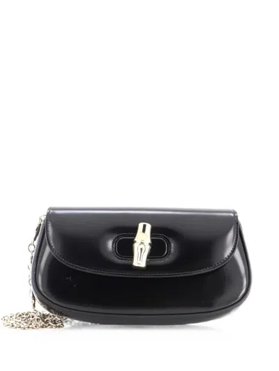 Pre-owned Gucci Bamboo Night Chain Leather Small Clutch Bag In Black