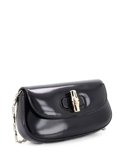 Pre-owned Gucci Bamboo Night Chain Leather Small Clutch Bag In Black