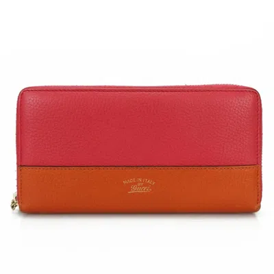 Pre-owned Gucci Bamboo Orange Pink Leather Long Wallet (bi-fold) () In Multi