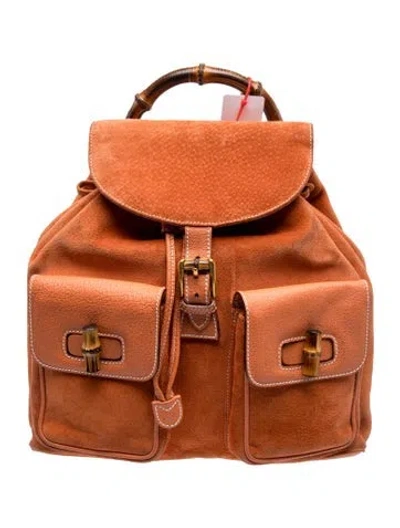 Pre-owned Gucci Bamboo Orange Suede Backpack