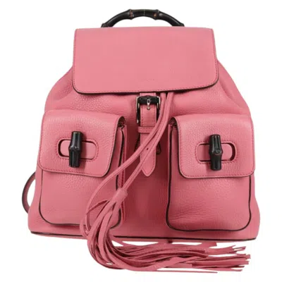 Pre-owned Gucci Bamboo Pink Leather Backpack Bag ()