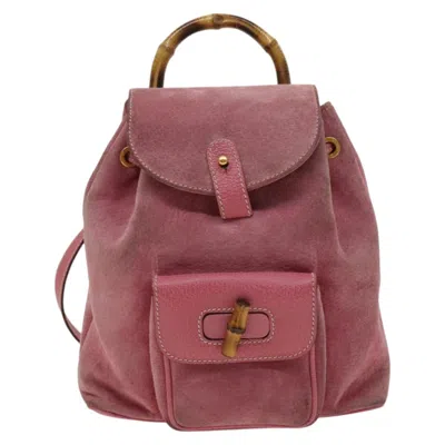Pre-owned Gucci Bamboo Pink Suede Backpack Bag ()