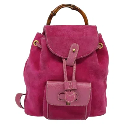 Pre-owned Gucci Bamboo Pink Suede Backpack Bag ()