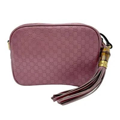 Gucci Bamboo Purple Leather Shoulder Bag () In Burgundy